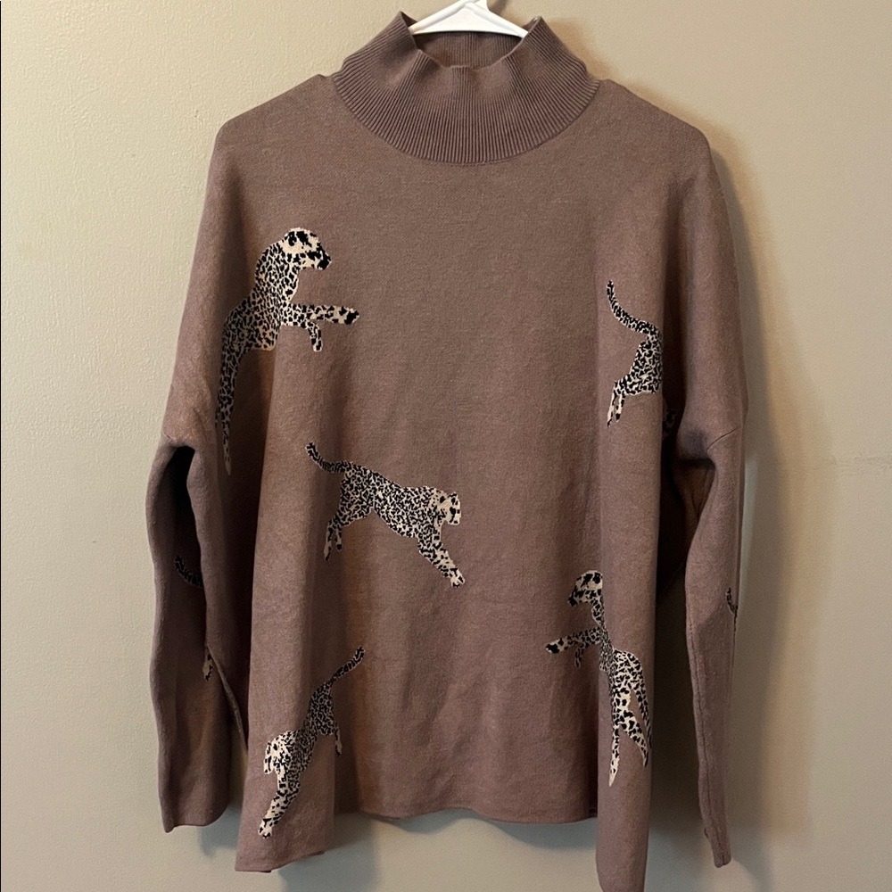 Entro Leopard Mock Neck Sweater